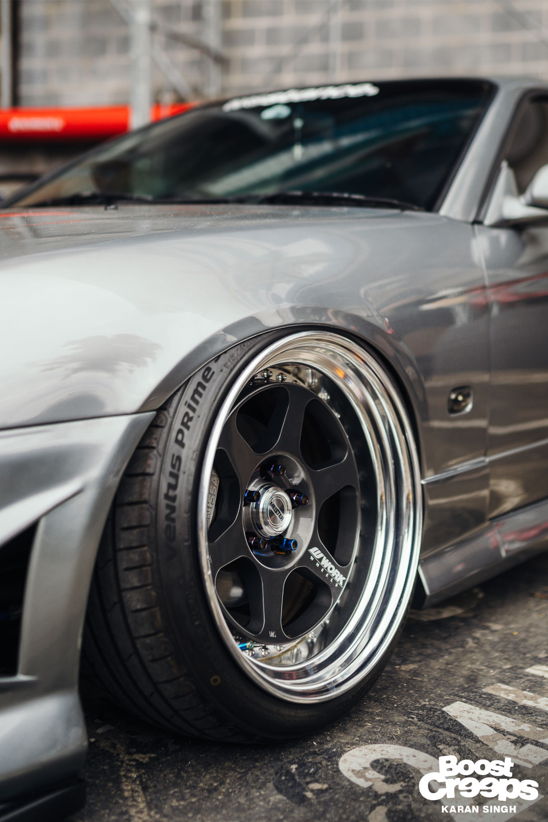 Close up of Work wheels on Nissan 200sx S15